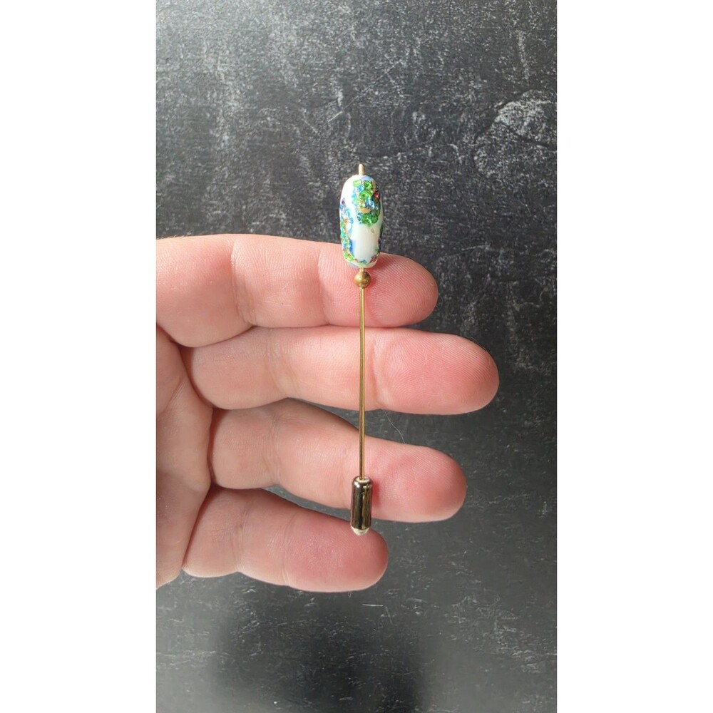 Handmade Glass Gold Tone Metal Stick Pin Vintage Costume Jewelry